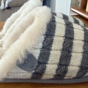 UGG Genuine Sheepskin Sweater Knit Scuffette Slippers With Leather Outsole